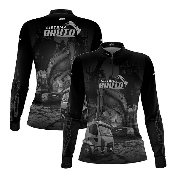Camisa Máquina Pesada Feminina Brk Preto e Branco Caminhão Basculante com Proteção UV50+