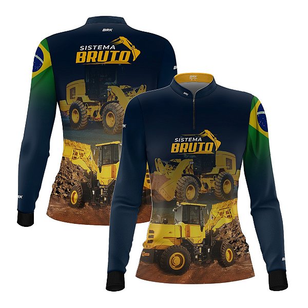 Camisa Máquina Pesada Feminina Brk Pá Carregadeira Wheel Loader com Proteção UV50+