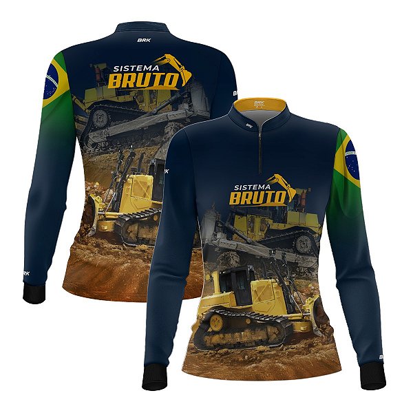Camisa Máquina Pesada Feminina Brk Trator de Esteiras Bulldozer com Proteção UV50+