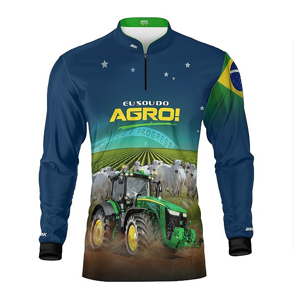 Camisa Agro Brk Eu Sou do Agro Trator e Nelore no Brasil com Proteção UV50+