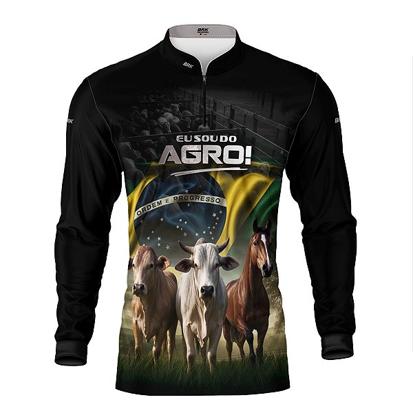 Camisa Agro Brk Preta Eu Sou do Agro Pecuária  com Proteção Solar UV50+