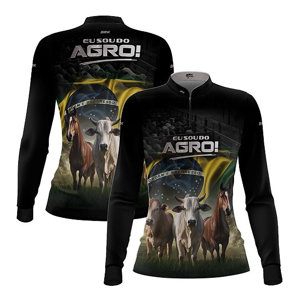 Camisa Feminina Brk Preta Eu Sou do Agro Pecuária  com Proteção Solar UV50+