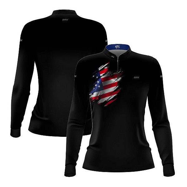Camisa Agro Feminina Brk Clean Bandeira EUA com Proteção UV50+