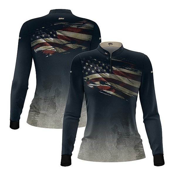 Camisa Agro Feminina Brk Clean Bandeira dos EUA com Proteção UV50+
