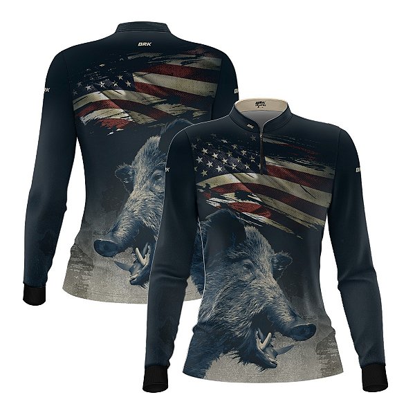 Camisa Agro Feminina Brk Javali Bandeira EUA com Proteção UV50+