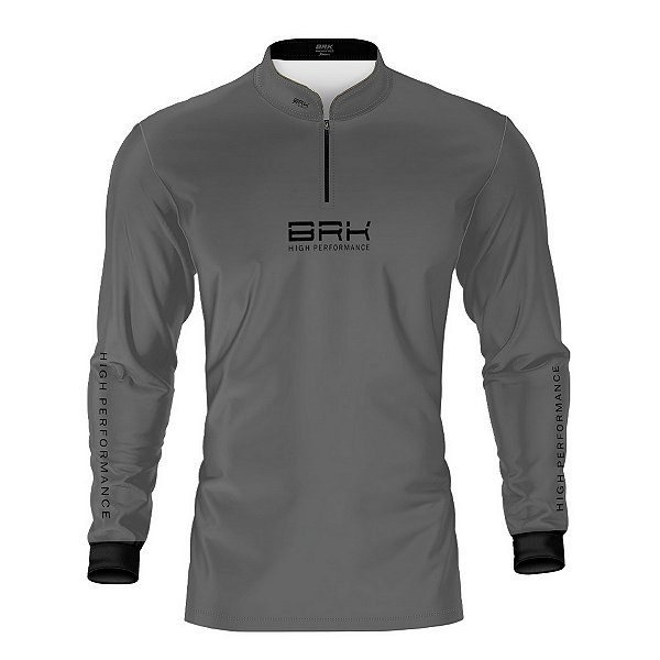 Camisa de Pesca Brk Pescador Patriota Cinza e Preta com Proteção UV50