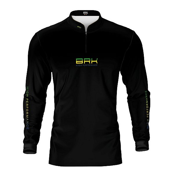 Camisa de Pesca Brk Pescador Patriota Preta Gradiente Brasil com Proteção UV50