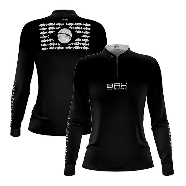 Camisa de Pesca Feminina Brk Pescador Patriota Preta e Branca com Proteção UV50