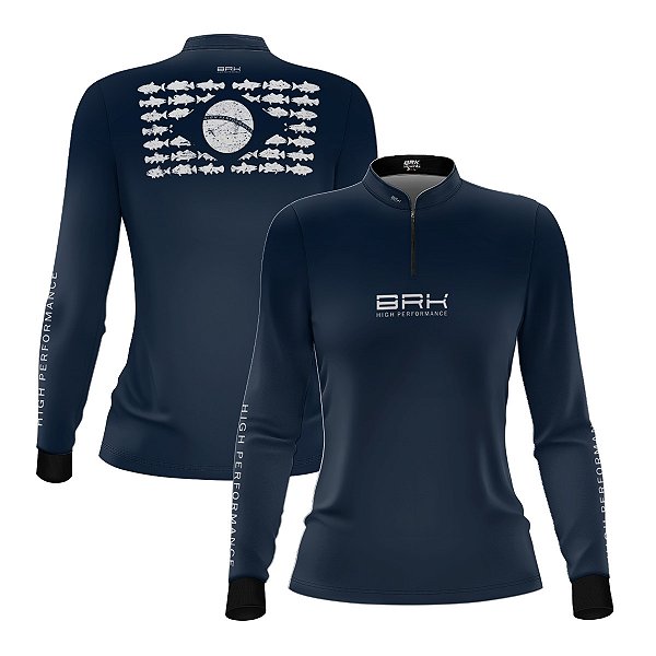 Camisa de Pesca Feminina Brk Pescador Patriota Azul e Branca com Proteção UV50