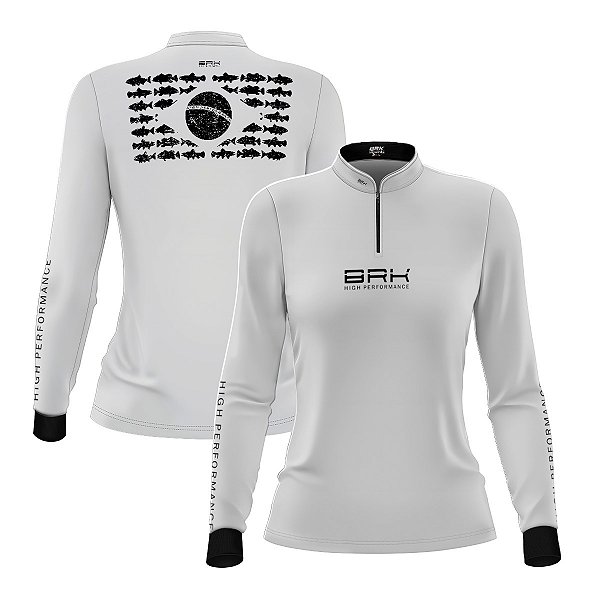 Camisa de Pesca Feminina Brk Pescador Patriota Branca e Preta com Proteção UV50