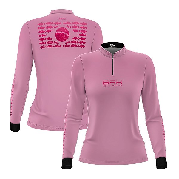 Camisa de Pesca Feminina Brk Pescadora Patriota Rosa Gradiente com Proteção UV50