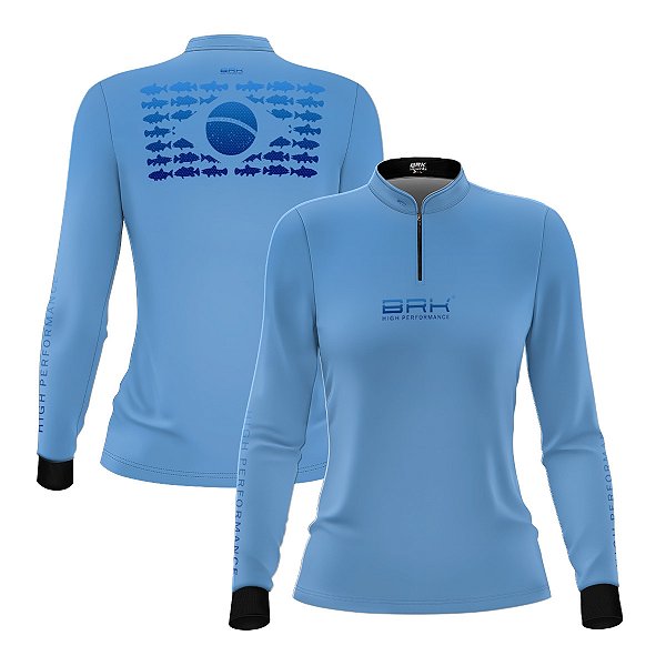 Camisa de Pesca Feminina Brk Pescador Patriota Gradiente Azul com Proteção UV50
