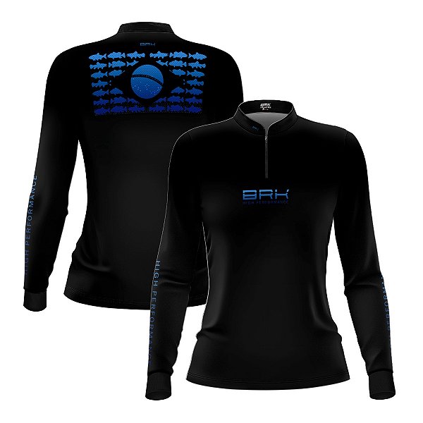 Camisa de Pesca Feminina Brk Pescador Patriota Preta Gradiente com Proteção UV50