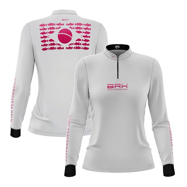 Camisa de Pesca Feminina Brk Pescador Patriota Branca Gradiente com Proteção UV50