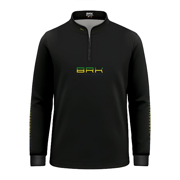 Camisa de Pesca Infantil Brk Pescador Patriota Preta Brasil com Proteção UV50