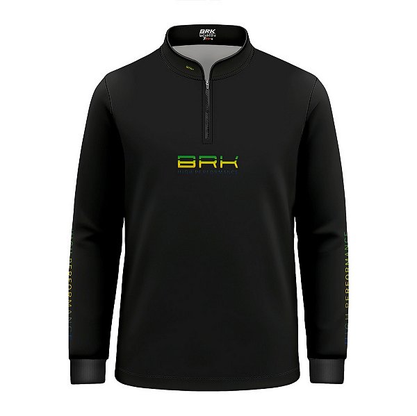 Camisa de Pesca Infantil Brk Pescador Patriota Preta Gradiente Brasil com Proteção UV50