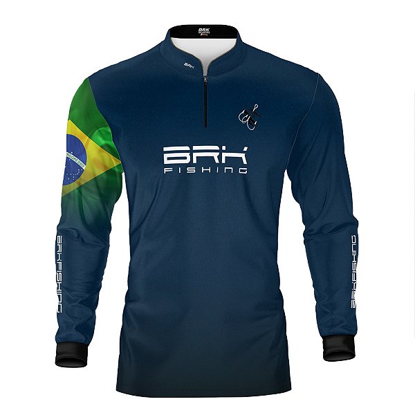 Camisa de Pesca Brk Azul Bandeira do Brasil Garateia com Proteção UV50+