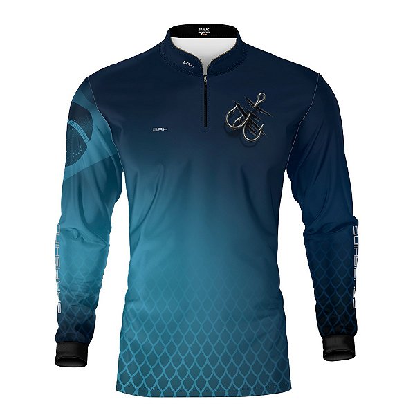 Camisa de Pesca Brk Azul Claro Escamas Bandeira do Brasil Garateia com Proteção UV50+