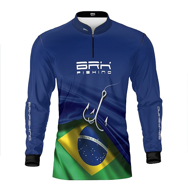 Camisa de Pesca Brk Azul Bandeira do Brasil Garateia com Proteção UV50+