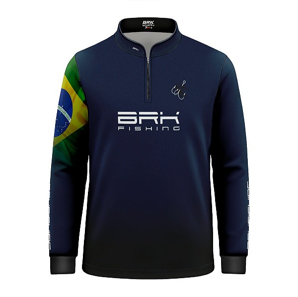 Camisa de Pesca Infantil Brk Azul Bandeira do Brasil Garateia com Proteção UV50+