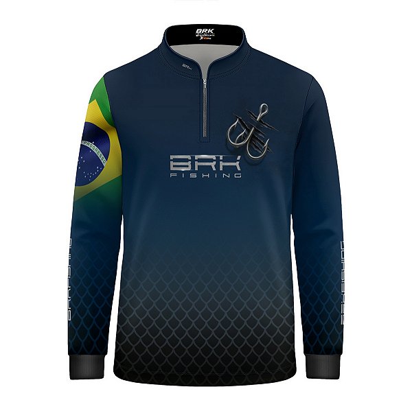 Camisa de Pesca Infantil Brk Azul Escamas Bandeira do Brasil Garateia com Proteção UV50+