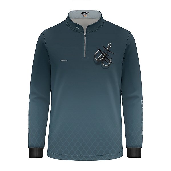 Camisa de Pesca Infantil Brk Azul Lisa Escamas Garateia com Proteção UV50+