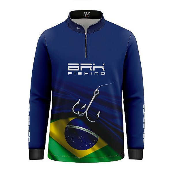 Camisa de Pesca Infantil Brk Azul Bandeira do Brasil Garateia com Proteção UV50+