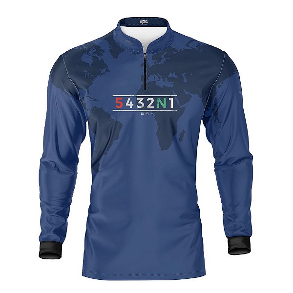 Camisa Manga Longa com Proteção UV50 Brk Azul Mapa Mundi 5 Marchas
