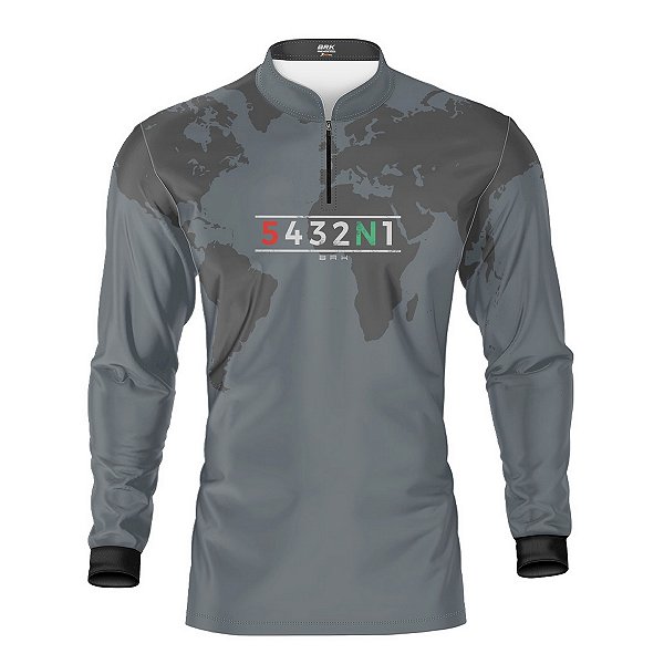 Camisa Manga Longa com Proteção UV50 Brk Cinza Mapa Mundi 5 Marchas