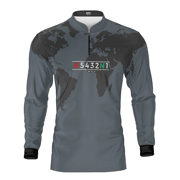 Camisa Manga Longa com Proteção UV50 Brk Cinza Mapa Mundi 6 Marchas