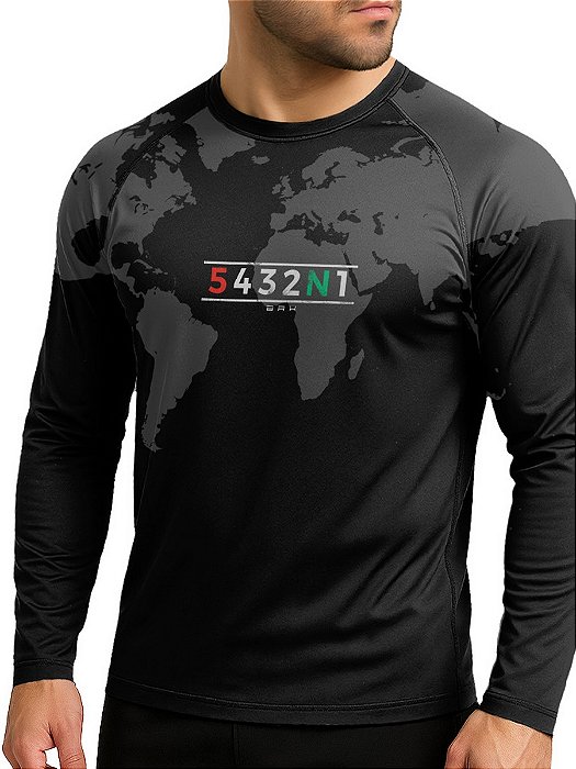 Camisa Segunda Pele com Proteção UV50 Brk Preto Mapa Mundi 5 Marchas