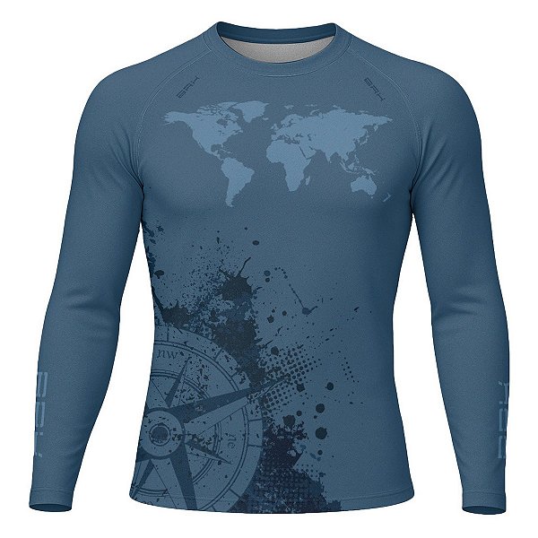 Camisa Segunda Pele Brk Discovery Azul Rosa dos Ventos com Proteção UV50
