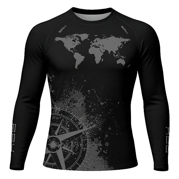 Camisa Segunda Pele Brk Discovery Preto Rosa dos Ventos com Proteção UV50