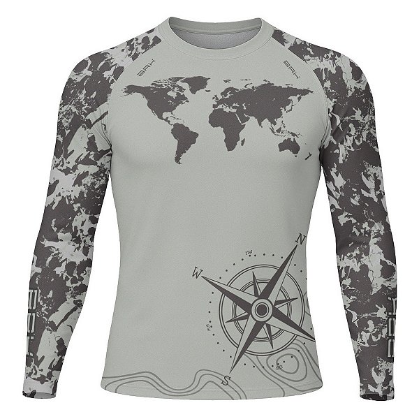 Camisa Segunda Pele Brk Discovery Areia Bussola Topografia com Proteção UV50