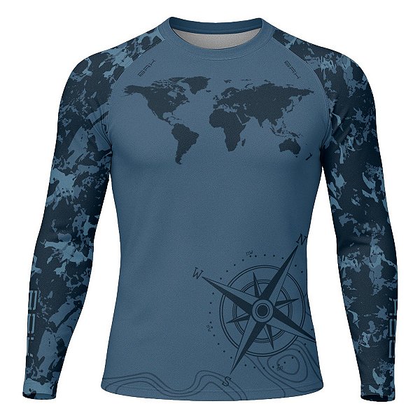 Camisa Segunda Pele Brk Discovery Azul Bussola Topografia com Proteção UV50