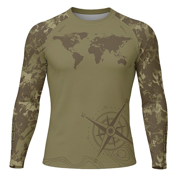Camisa Segunda Pele Brk Discovery Bege Bussola Topografia com Proteção UV50