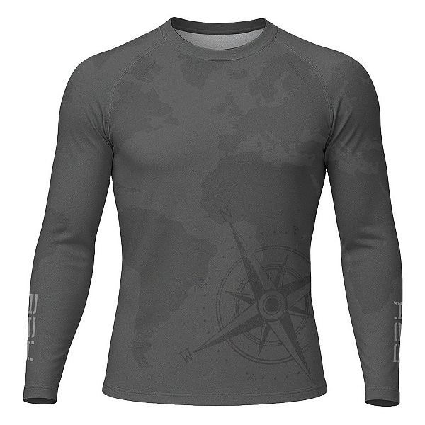 Camisa Segunda Pele Brk Discovery Cinza Mapa Mundi com Proteção UV50