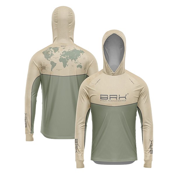 Camisa de Pesca Brk com Capuz Hybrid Luva Maps com Proteção Solar UV50+