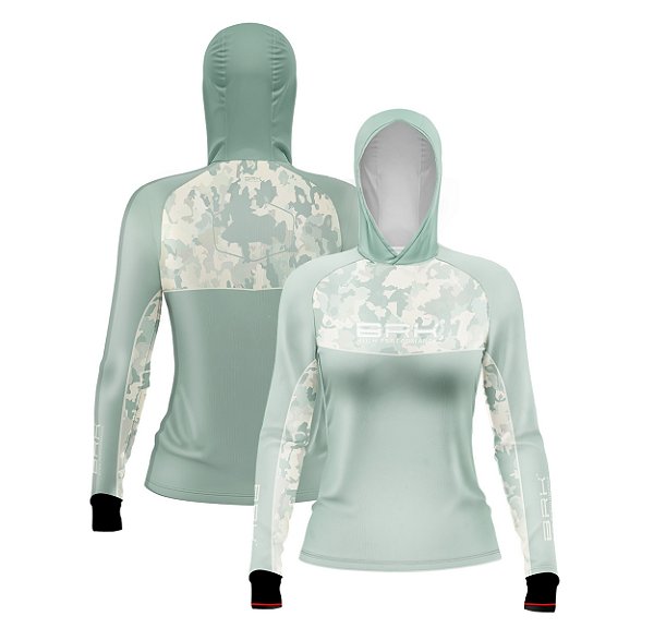 Camisa de Pesca Feminina Brk com Capuz Hybrid Camu Selva com Proteção Solar UV50+