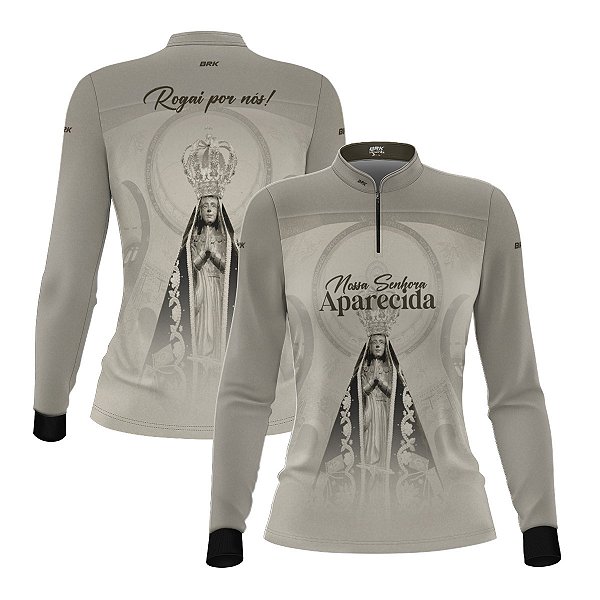 Camisa Agro Feminina Brk Bege Nossa Senhora Aparecida com Proteção UV50