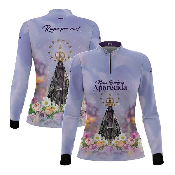 Camisa Agro Feminina Brk Roxa Nossa Senhora Aparecida com Proteção UV50