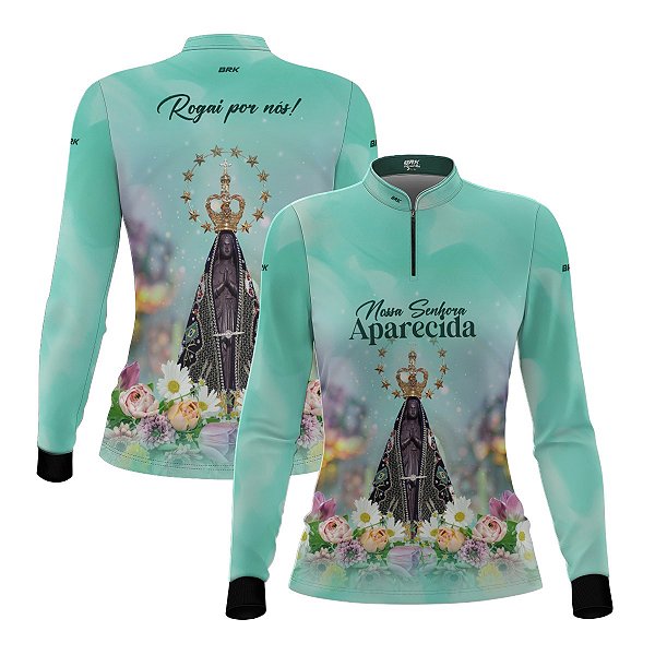 Camisa Agro Feminina Brk Verde Nossa Senhora Aparecida com Proteção UV50