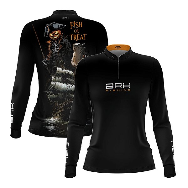Camisa de Pesca Feminina Brk Halloween Abobora e Barco com Proteção UV50