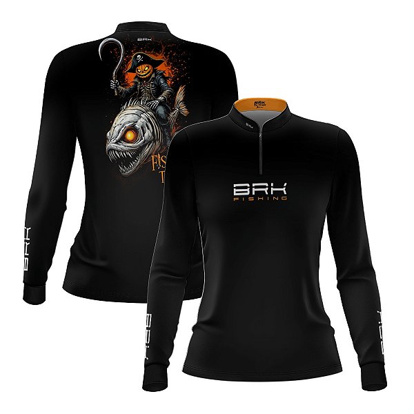 Camisa de Pesca Feminina Brk Halloween Caveira de Peixe com Proteção UV50