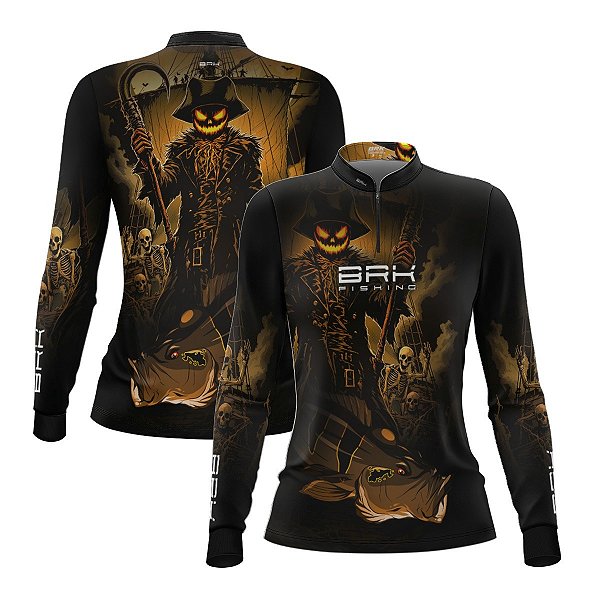 Camisa de Pesca Feminina Brk Halloween Peixe e Caveira com Proteção UV50