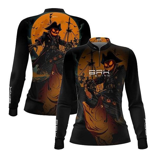 Camisa de Pesca Feminina Brk Halloween Barco Pirata com Proteção UV50
