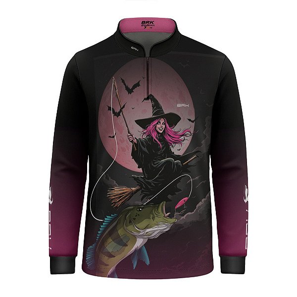 Camisa de Pesca Infantil Brk Preto e Rosa Bruxa com Proteção UV50