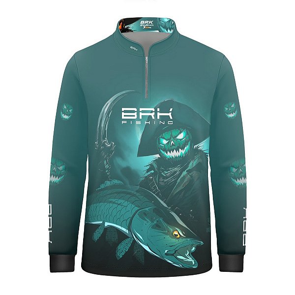 Camisa de Pesca Infantil Brk Azul Halloween Fantasma com Proteção UV50