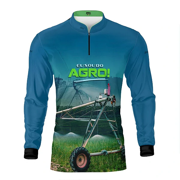 Camisa UV50 Agro Brk Irrigação no Campo Pivô Azul