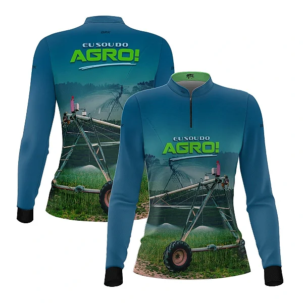 Camisa UV50 Agro Feminina Brk Irrigação no Campo Pivô Azul